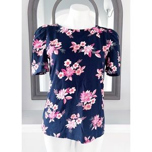 LOFT Puff Sleeve Crew Neck Floral Printed Top Blouse Size S New w/Tag